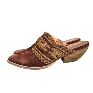 Jeffrey‎ Campbell Suede Embroidered Western Mule Clog Heel Shoes size 7
